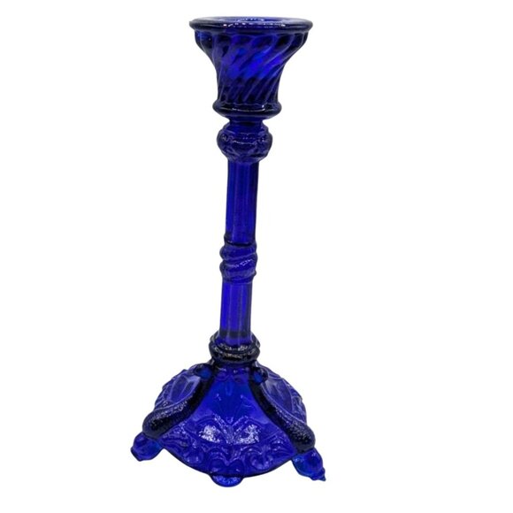 Vintage Cobalt Blue Glass Dophin Koi Fish Candlestick - Picture 1 of 8